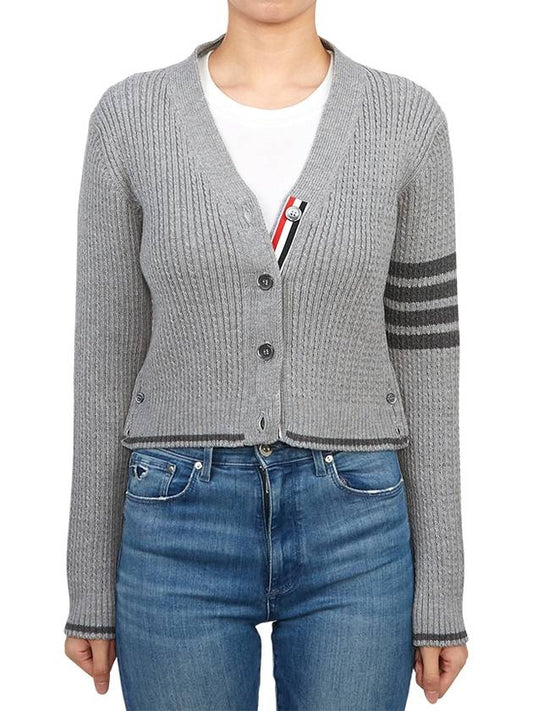 4 Bar Cable Wool Crop Cardigan Grey - THOM BROWNE - BALAAN 2