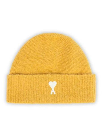 Paris Logo Patch Knit Beanie Yellow - AMI - BALAAN 1