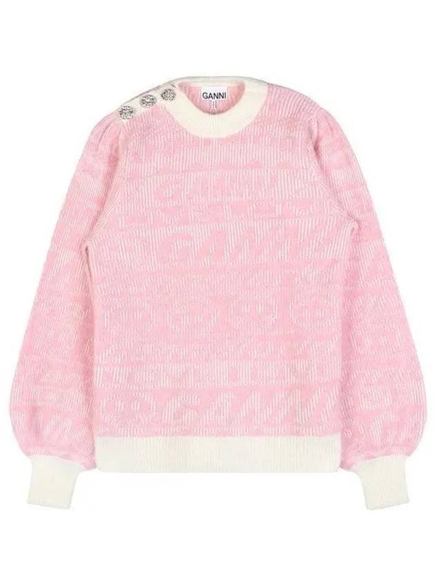 Logo Pullover Pattern Crew Neck Knit Top Pink - GANNI - BALAAN 2