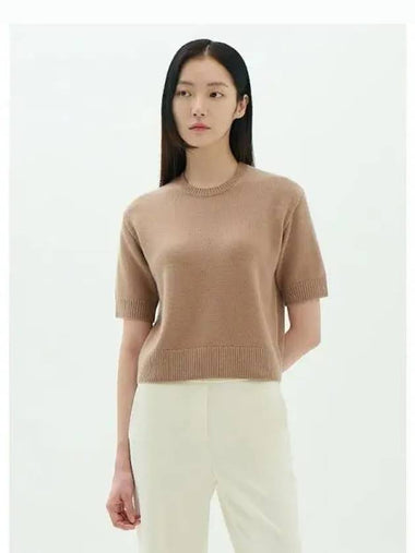 Women s Cashmere Crop T Shirt Royal Camel Domestic Product - THEORY - BALAAN 1