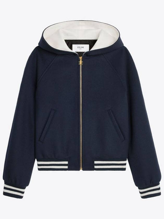 Teddy Double Face Cashmere Hooded Jacket Navy - CELINE - BALAAN 2