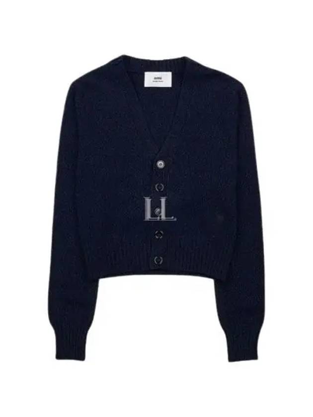 Embroidered Heart Logo Cashmere Cardigan Navy - AMI - BALAAN 2