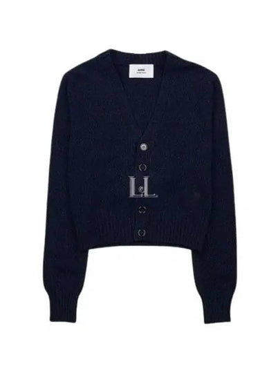 Embroidered Heart Logo Cashmere Cardigan Navy - AMI - BALAAN 2