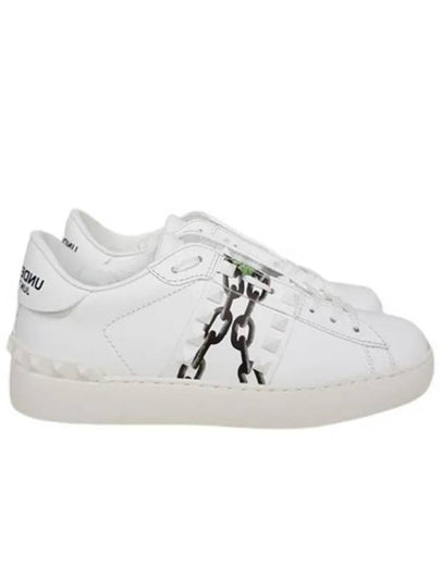 Rockstud Rose Chain Print Low Top Sneakers White - VALENTINO - BALAAN 2