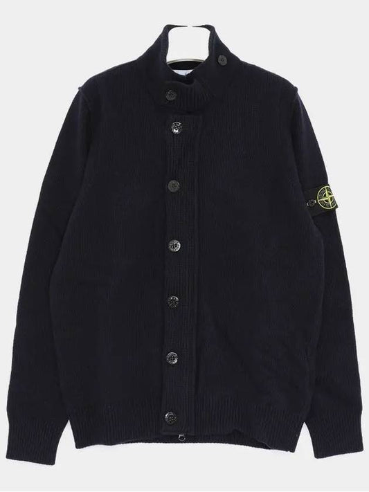 Wappen High Neck Button Up Wool Cardigan Navy - STONE ISLAND - BALAAN 2