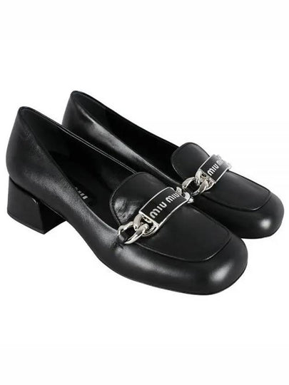 Chain Logo Leather Loafers Black - MIU MIU - BALAAN 2