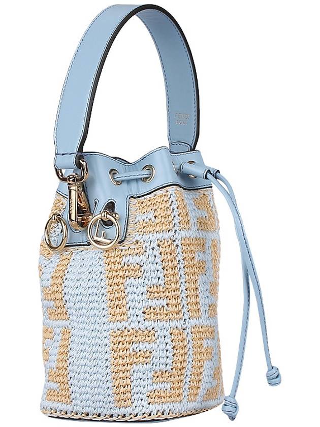 Mon Tresor FF Logo Raffia Small Bucket Bag Blue - FENDI - BALAAN 5