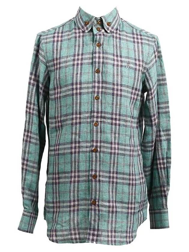 Khaki Check Linen Shirt S25DL0456 - VIVIENNE WESTWOOD - BALAAN 6