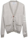 Check Jacquard V-Neck Cardigan Grey - THOM BROWNE - BALAAN 2