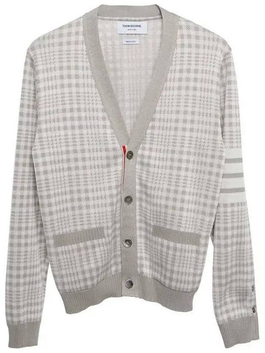 Check Jacquard V-Neck Cardigan Grey - THOM BROWNE - BALAAN 2