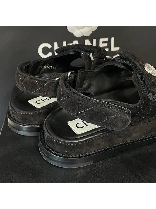 Sandals CC Logo Women Velvet Velcro Black G35927 - CHANEL - BALAAN 2