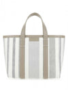 Barbes East West Raffia Striped Shopper Tote Bag Grey - BALENCIAGA - BALAAN 1