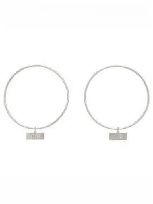 Logo Decorated Push Back Hoop Earrings Silver - MAISON MARGIELA - BALAAN 2