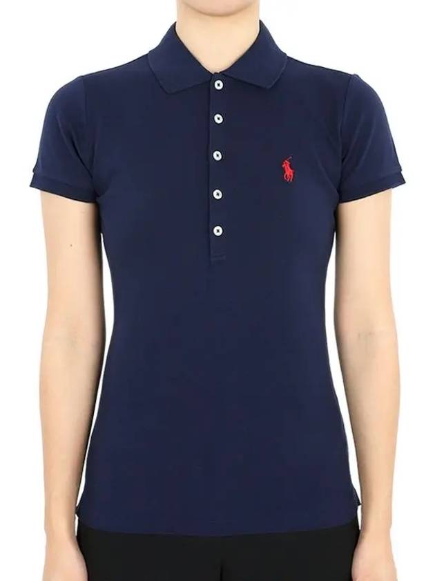 Women's Julie Embroidered Logo Short Sleeve Polo Shirt Navy - POLO RALPH LAUREN - BALAAN 3