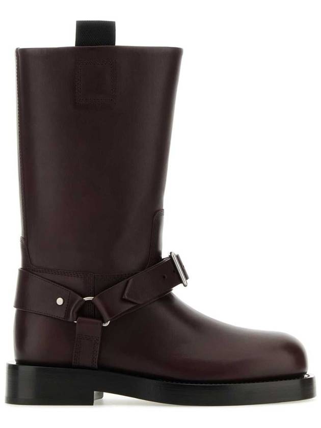 Saddle Leather Middle Boots Aubergine - BURBERRY - BALAAN 2