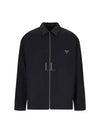 Triangle Logo Wool Shirt Zip Up Jacket Black - PRADA - BALAAN 2