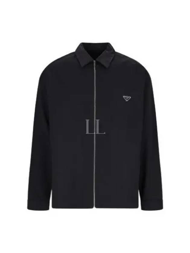 Triangle Logo Wool Shirt Zip Up Jacket Black - PRADA - BALAAN 2