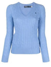 Kimberly Pony Logo Embroidered Cable Sweater Light Blue - POLO RALPH LAUREN - BALAAN 2