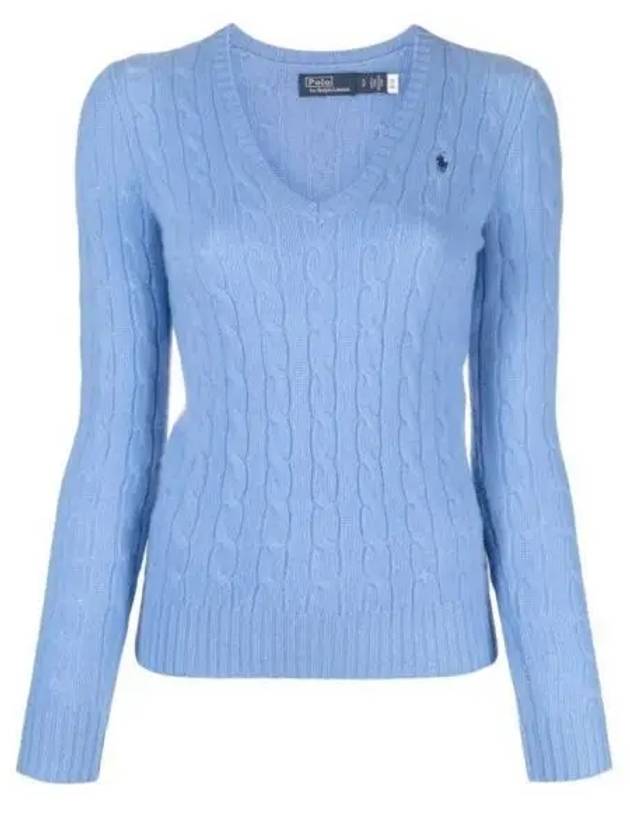 Kimberly Pony Logo Embroidered Cable Sweater Light Blue - POLO RALPH LAUREN - BALAAN 2