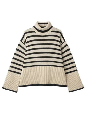 Striped turtleneck knit beige - TOTEME - BALAAN 1