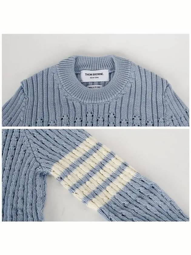 4 Bar Pointelle Knit Top Light Blue - THOM BROWNE - BALAAN 6