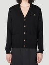 Logo Embroided Button Wool Cardigan Black - VIVIENNE WESTWOOD - BALAAN 3