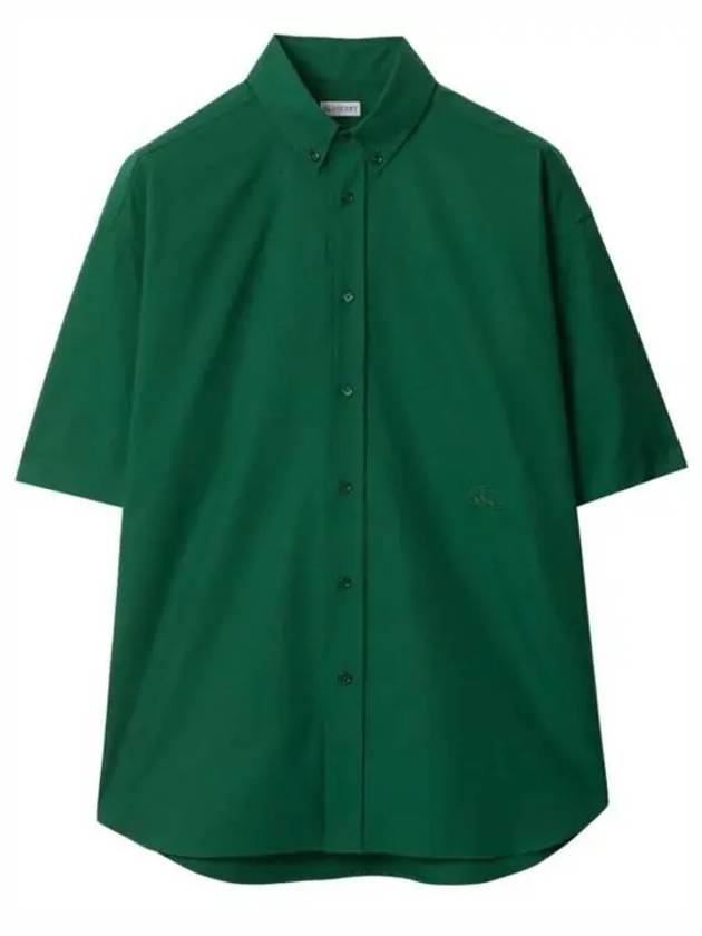 Cotton Oxford Short Sleeve Shirt Green - BURBERRY - BALAAN 2