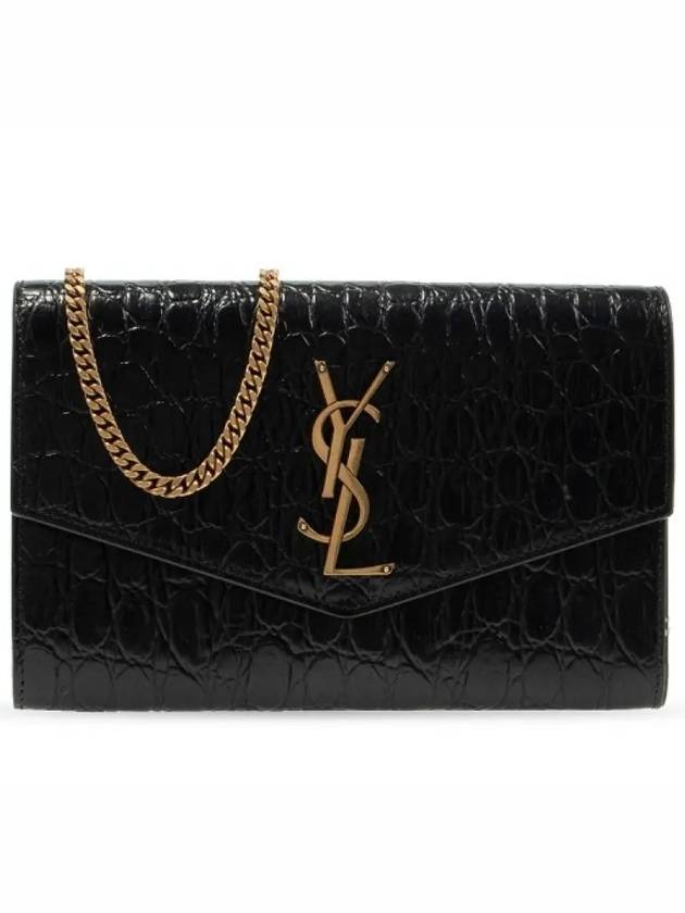 Uptown Crocodile Embossed Leather Chain Wallet Black - SAINT LAURENT - BALAAN 6