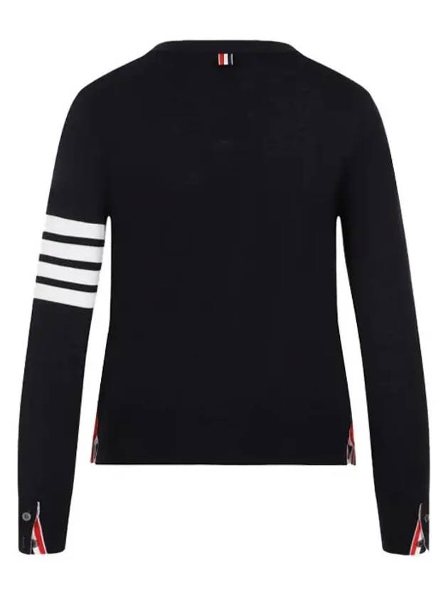 Sustainable Fine Merino Wool 4-Bar Relaxed Fit V-Neck Cardigan Navy - THOM BROWNE - BALAAN 4