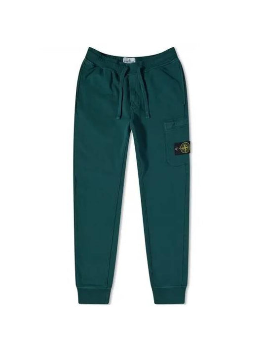 Men's Wappen Patch Cotton Fleece Track Pants Dark Green - STONE ISLAND - BALAAN 1