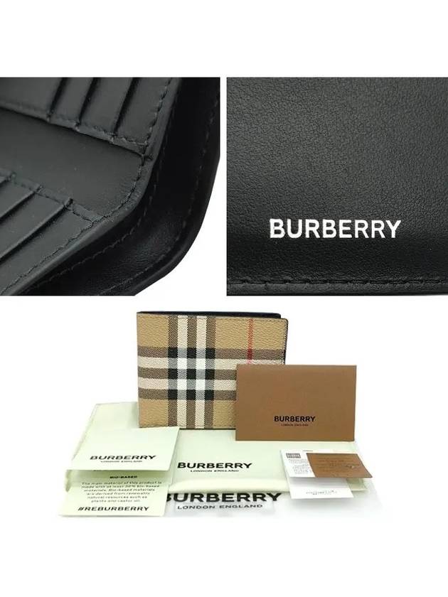 Check Slim Bifold Leather Half Wallet Beige - BURBERRY - BALAAN 6