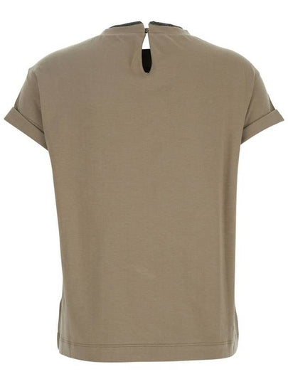 Beige Crewneck T-Shirt With Monile Detail On The Neck In Cotton Blend Woman - BRUNELLO CUCINELLI - BALAAN 2