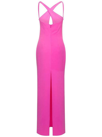 Pink Halterneck Petal Cutout Dress In Tech Fabric Woman - MONOT - BALAAN 2