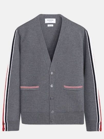 Men's Navy Side Intarsia Milano Stitch Wool Cardigan Grey - THOM BROWNE - BALAAN 2