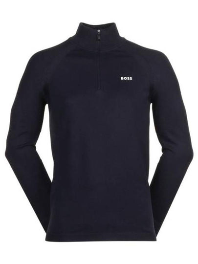 Logo Detail Zipper Neck Cotton Blend Knit Top Navy - HUGO BOSS - BALAAN 2