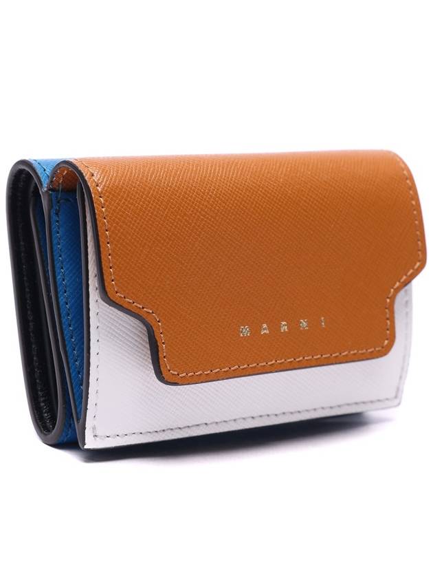 Saffiano Color Block Tri-Fold Half Wallet Brown - MARNI - BALAAN 4