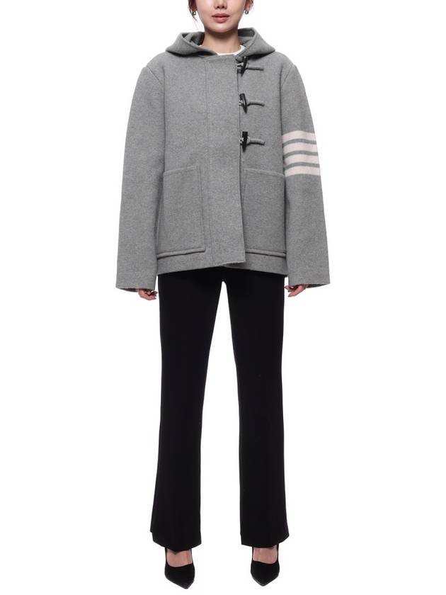 Boiled Wool 4 Bar Hooded Duffle Jacket Grey - THOM BROWNE - BALAAN 4