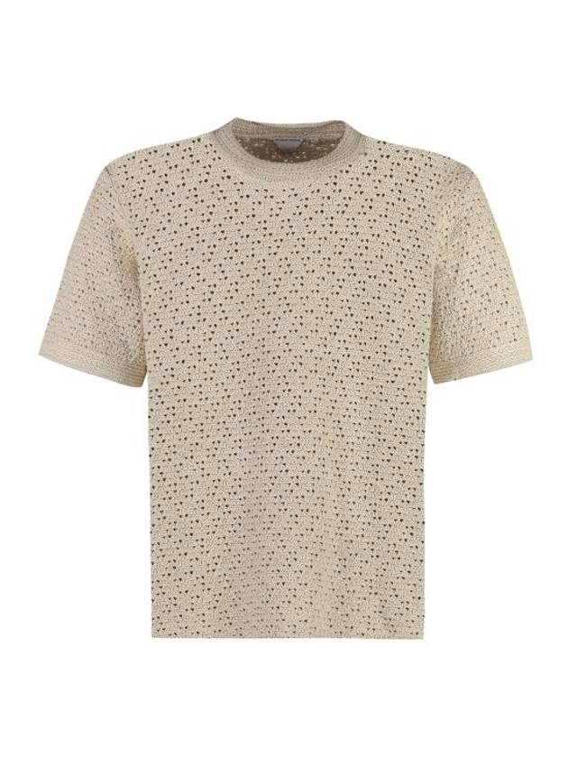 Crochet Cotton Short Sleeve T-Shirt Ivory - BOTTEGA VENETA - BALAAN 1