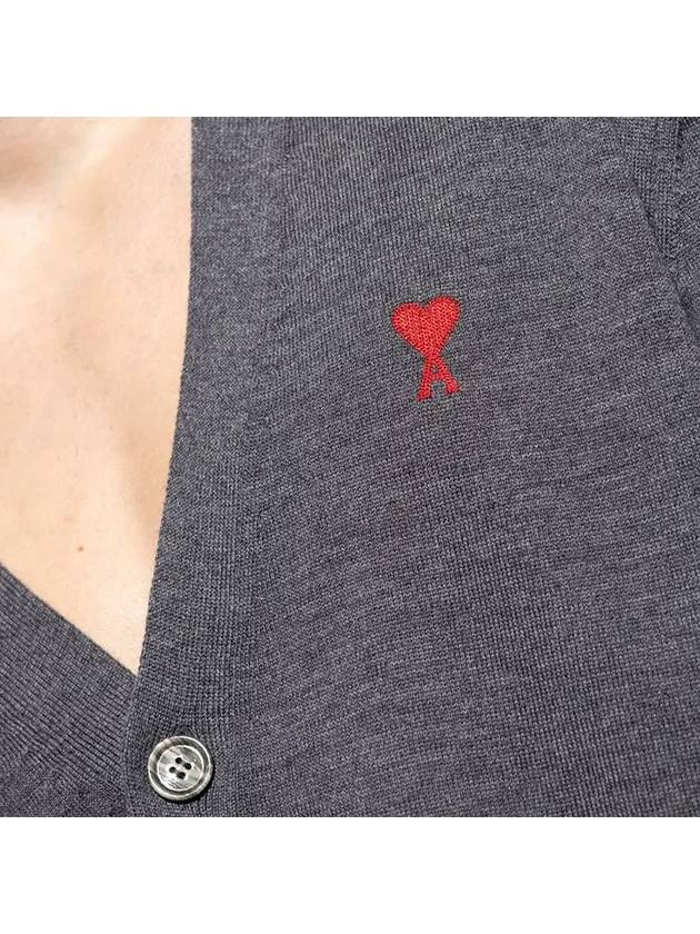 Red Heart Logo Merino Wool Cardigan Heather Grey - AMI - BALAAN 6