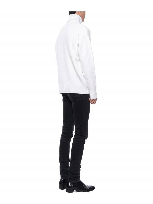 Big Heart Logo Overfit Knit Turtleneck White - AMI - BALAAN.