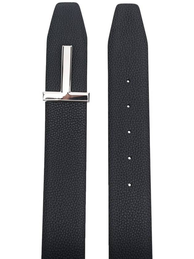 Sliver Soft Grain Leather T Icon Belt Dark Navy Black - TOM FORD - BALAAN 3