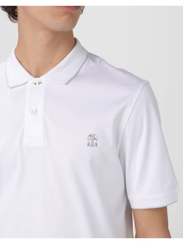 Embroidered Logo Cotton Short Sleeve Polo Shirt White - BRUNELLO CUCINELLI - BALAAN 3