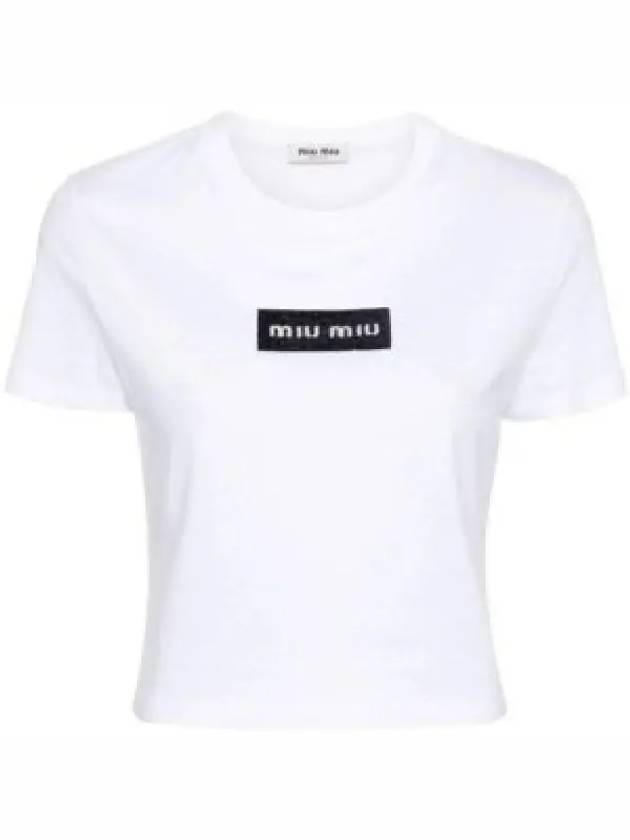 Embroidered Logo Short Sleeve T-Shirt White - MIU MIU - BALAAN 2