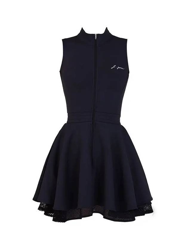 Women's Golf Wear Front Zipper Double Flare Dress Black - J JANE - BALAAN 3