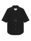 Embroidered Logo Cotton Short Sleeve Shirt Black - AMI - BALAAN 2