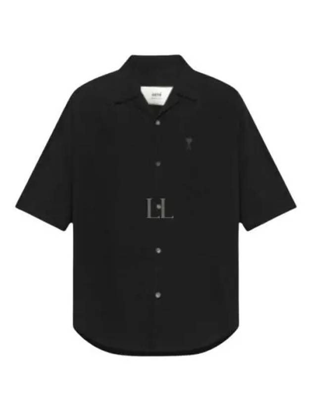 Embroidered Logo Cotton Short Sleeve Shirt Black - AMI - BALAAN 2