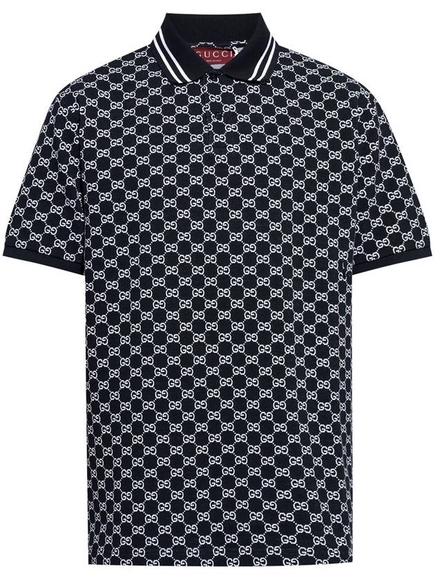 GG jacquard cotton PK shirt navy white - GUCCI - BALAAN 2