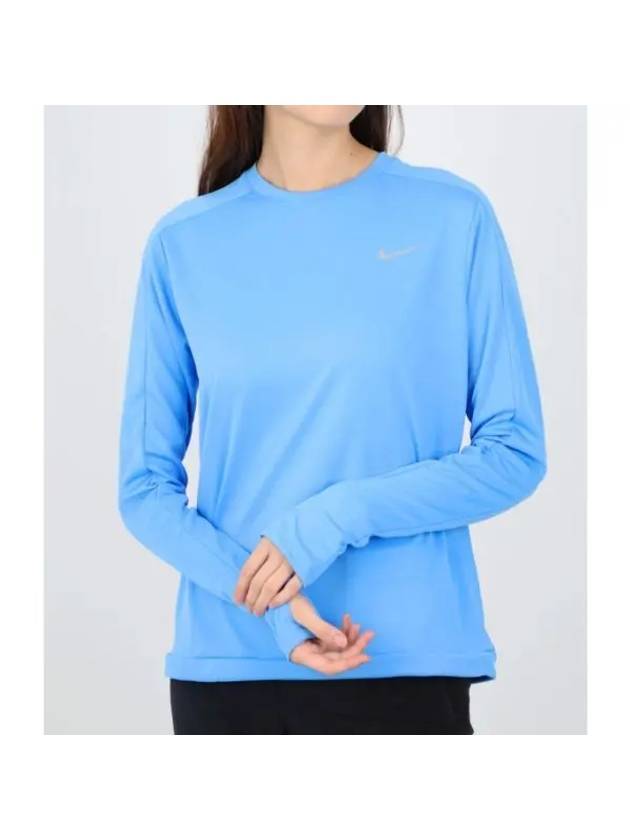 Women's Dri Fit Pacer Crew Long Sleeve T-Shirt Blue - NIKE - BALAAN 1