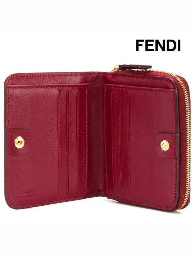 F Logo Zipper Leather Half Wallet Red - FENDI - BALAAN 5