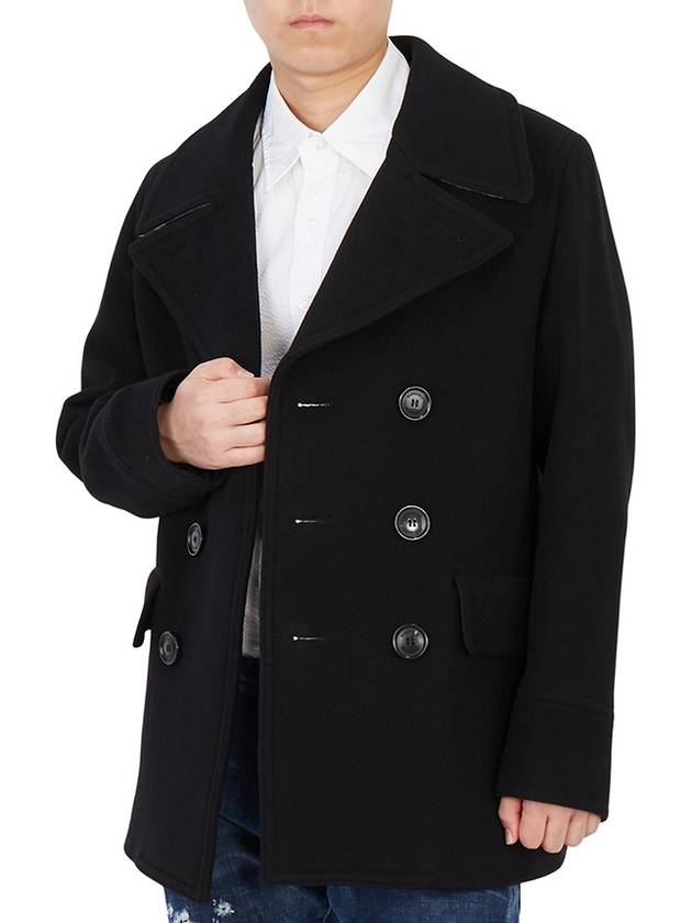 Men's Wool Pea Double Coat Black - BURBERRY - BALAAN 6